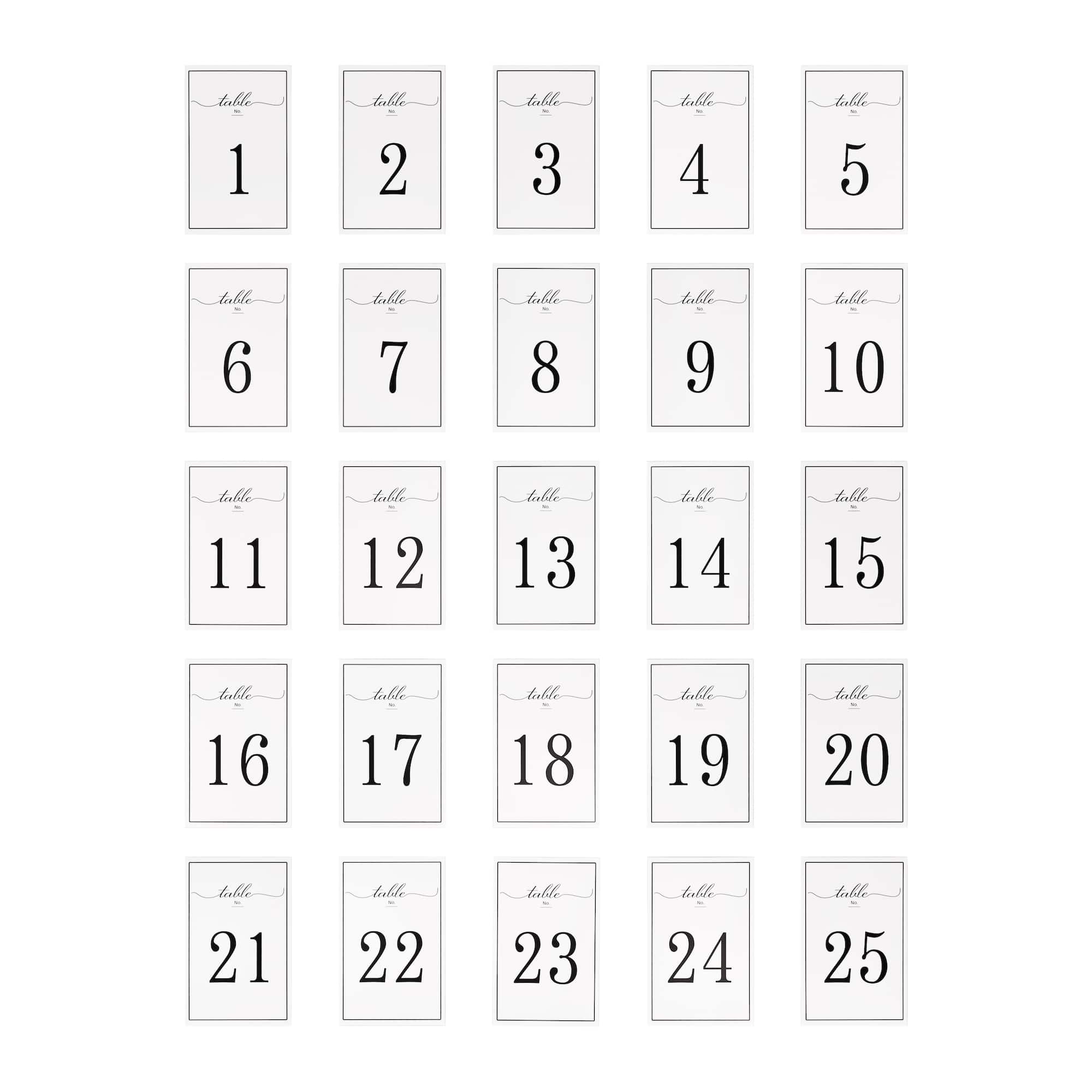 5.5" x 3.5" Black 1 to 25 Table Number Card Set by Celebrate It™